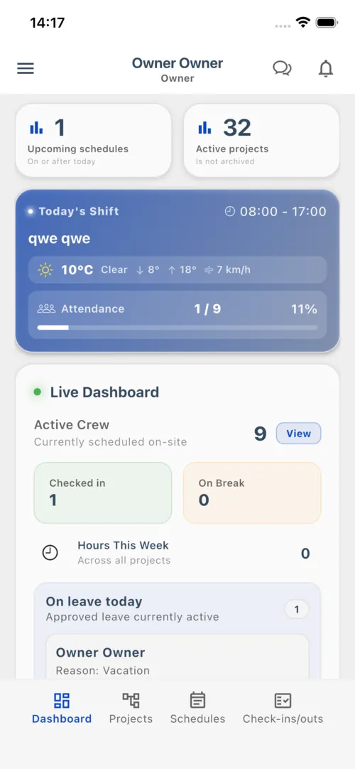 Owner app screenshot